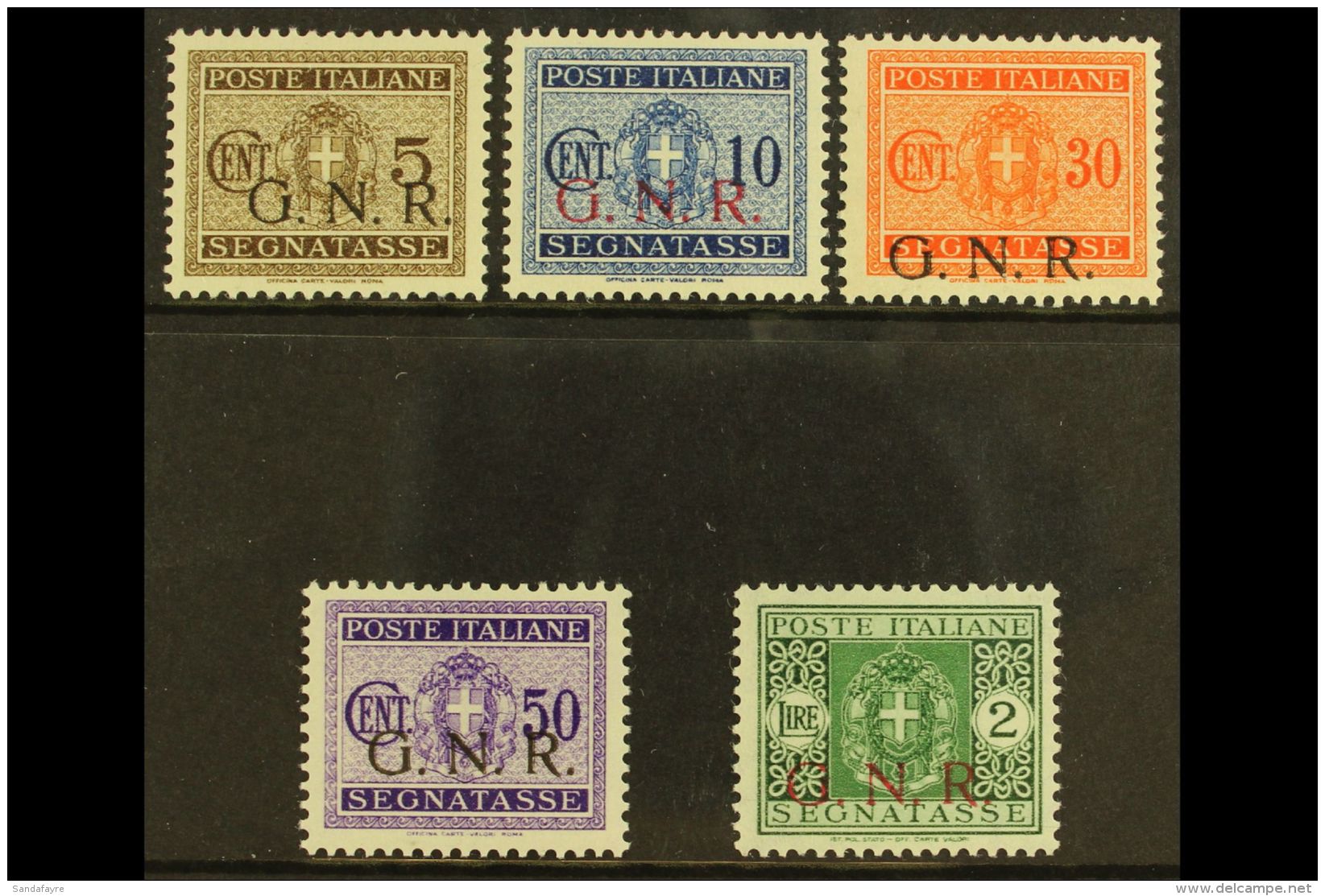 SOCIAL REPUBLIC 1944 5c, 10c, 30c, 50c And 2 L. Postage Due Stamps Overprinted GNR, Between Sassone 47/56, Fine... - Non Classificati