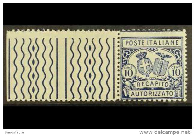 AUTHORISED RECEIPT STAMPS 1928 10c Blue, Variety "Perf 11 X 14",  Sass 1a, Superb Marginal NMH. Rare Stamp With... - Non Classificati