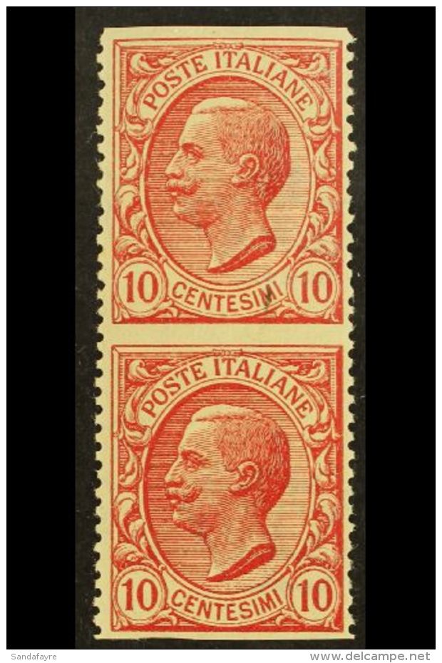 1906 10c Red "Leoni" Vertical Pair, Variety "IMPERF HORIZONTALLY , Sassone 82g, Very Fine Never Hinged Mint. Cat... - Non Classificati