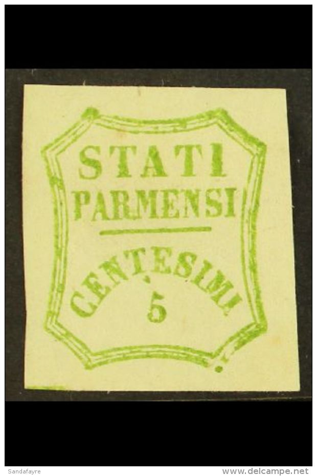 PARMA 1859 5c Yellow Green,  Sass 13, Superb Mint Og With Bright Colour And Large Margins, Signed Sorani. Lovely... - Non Classificati