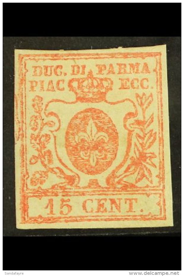 PARMA 1857-59 15c Vermilion, Sass 9, Very Fine Mint, Large Part Original Gum, Four Good Margins And Signed... - Non Classificati