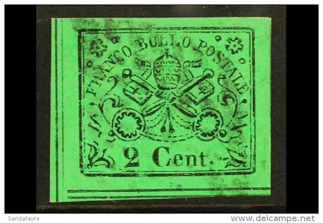 PAPAL STATES 1867 2c Yellow Green, Sass 13, Superb Used With Huge Margins, Full Even Colour And Neat Dotted... - Non Classificati