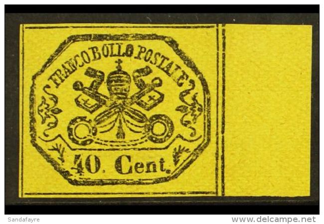 PAPAL STATES 1867 40c Lemon Yellow, Sass 19, Superb Marginal Mint With 5 Frame Lines. Cat &euro;375 (&pound;285) ... - Non Classificati