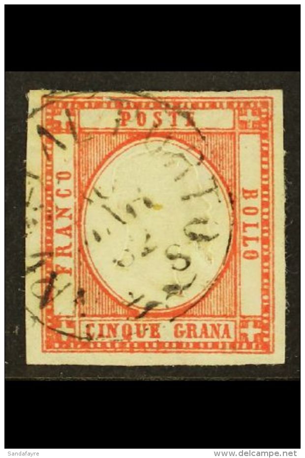 NEOPOLITAN STATES 1861 5gr Carmine Red, Sass 21, Very Fine Used, Neat Cds Cancel, Four Good Margins. Cat &euro;225... - Non Classificati