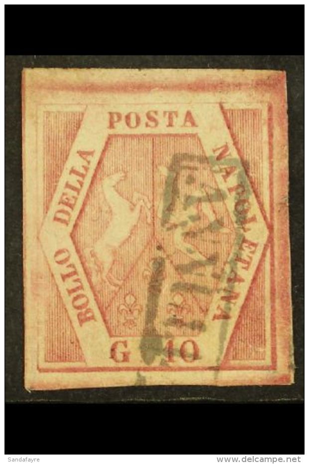 NAPLES 1858 10gr Carmine Rose, Pl II, Sass 11, Superb Used With Large Margins All Round And Neat Boxed Cancel. Cat... - Non Classificati