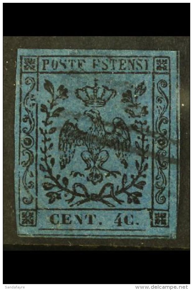 MODENA 1852 40c Black On Blue, Variety "4c", Sass 10g, Fine Used But With Hinge Thin. Rare Stamp, Cat Sass... - Non Classificati