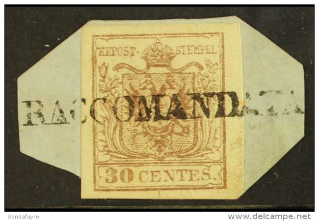 LOMBARDY VENETIA 1850 30c Lilac Brown, Type II, Tied To Small Piece By Full S/l "Raccomandata" Registered... - Non Classificati