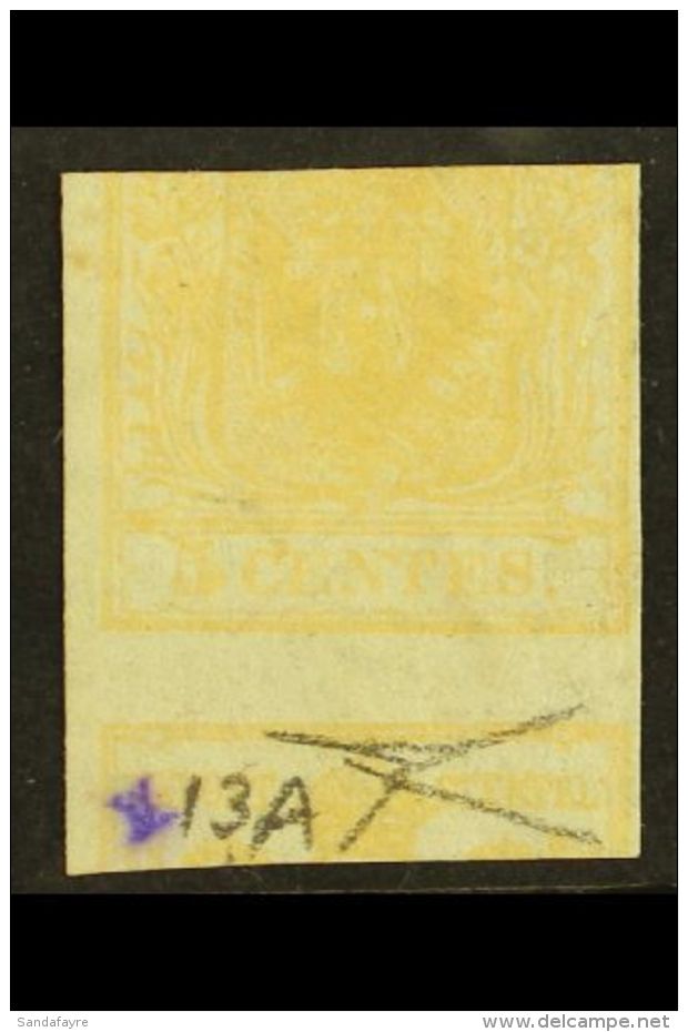 LOMBARDY VENETIA 1851 5c Yellow Ochre, Variety "printed On The Reverse Side, Upright", Sass 13A, Superb Used.... - Non Classificati