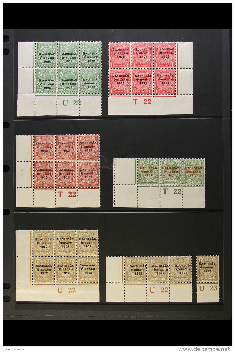 1922-23 CONTROLS "Saorstat" Overprints All Different Mint Control Blocks, Inc &frac12;d U22 Perf, 1d T22 Imperf,... - Altri & Non Classificati