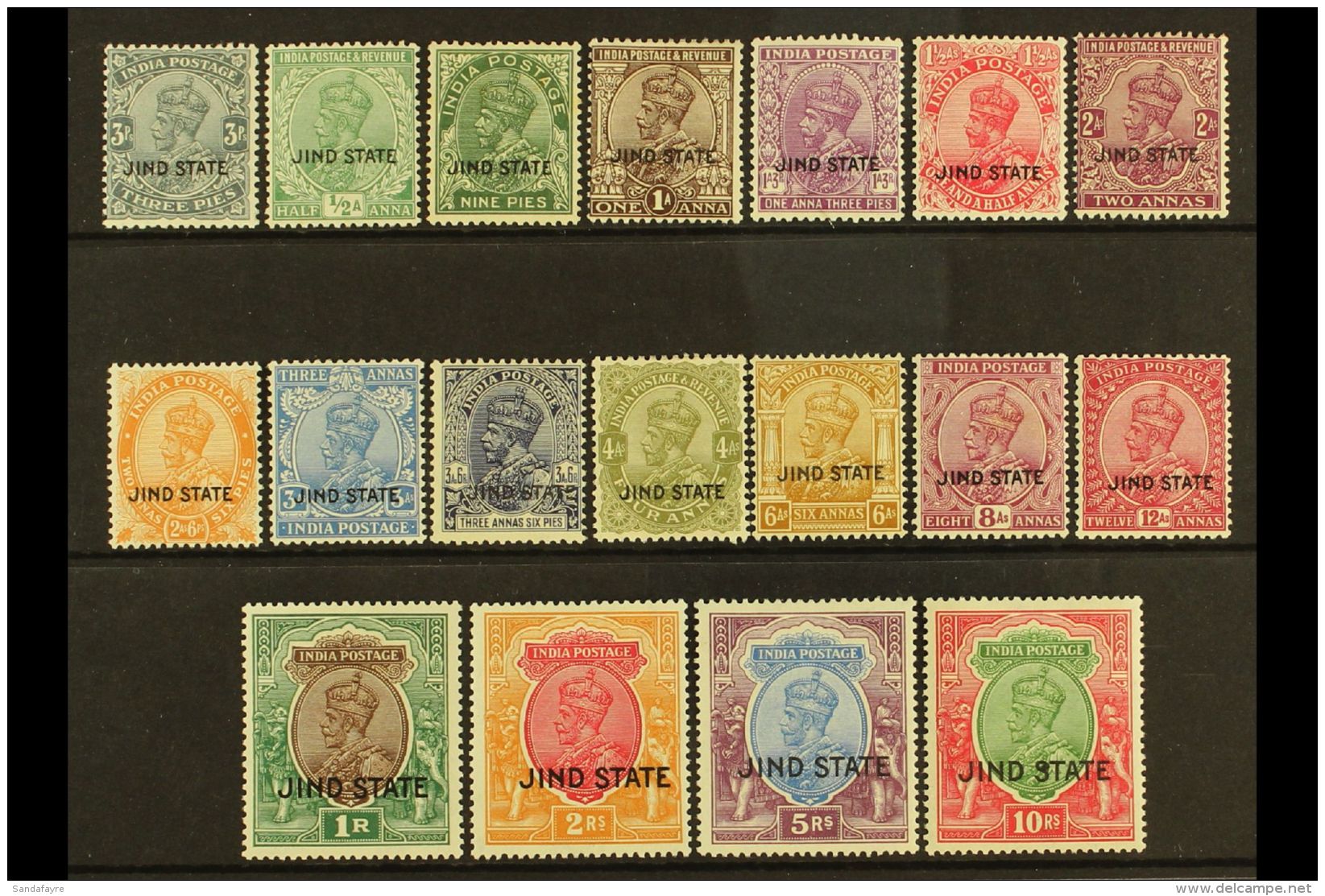 JIND 1927-37 KGV Definitive Set To 10R, SG 84/101, Very Fine Mint. (18 Stamps) For More Images, Please Visit... - Altri & Non Classificati