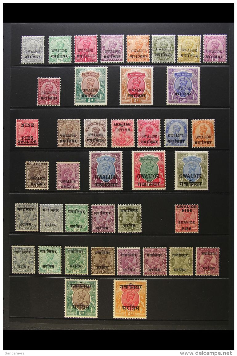 GWALIOR 1912-37 KGV MINT COLLECTION Presented On A Stock Page. Includes 1912-14 Set, 1928-36 Range To 5r, 10r... - Altri & Non Classificati