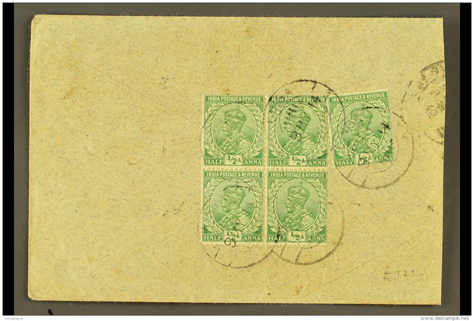 USED ABROAD - LINGA. 1914 (9 May) Env To Bombay Bearing On Reverse 5x India &frac12;a Greens Tied LINGA Double-... - Altri & Non Classificati