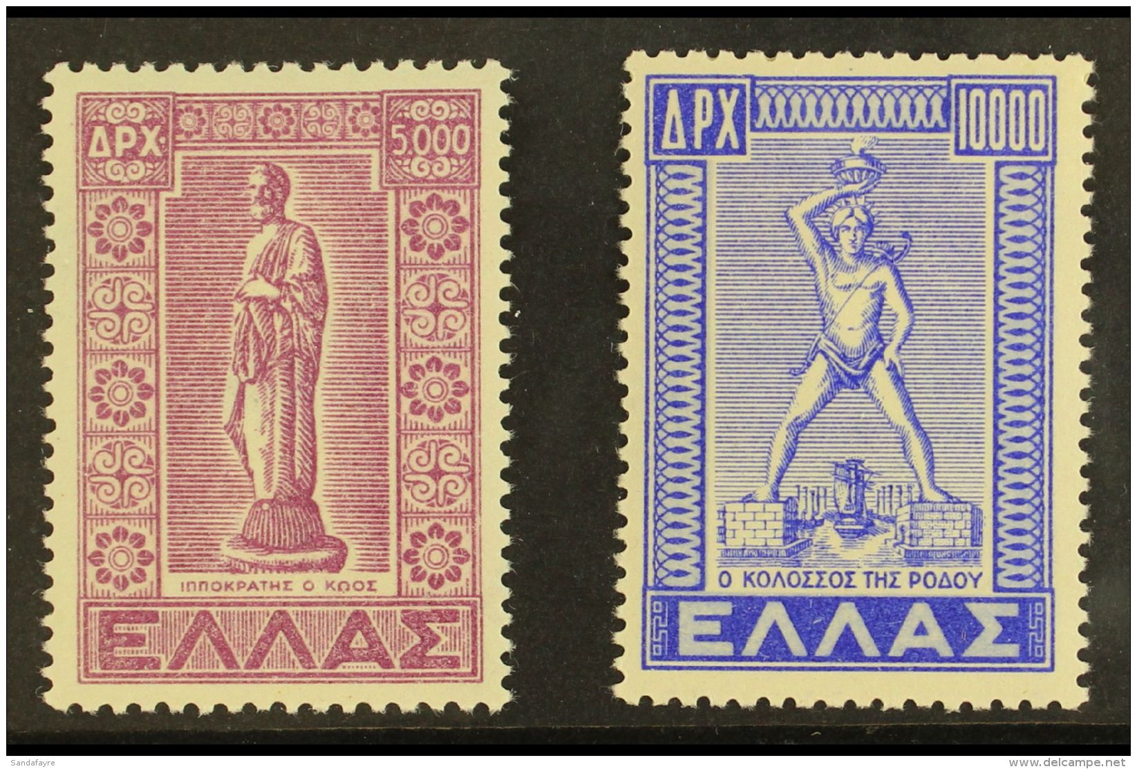 1950 5000dr Purple And 10000de Ultramarine Dodecanese Islands Issue Top Values, Michel 574/575, Never Hinged Mint.... - Altri & Non Classificati