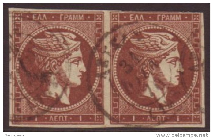 1862-67 Hermes Head 1L Chocolate-brown (SG 16, Mi 16) Very Finely Cds Used HORIZ PAIR, The Left Stamp With Full... - Altri & Non Classificati