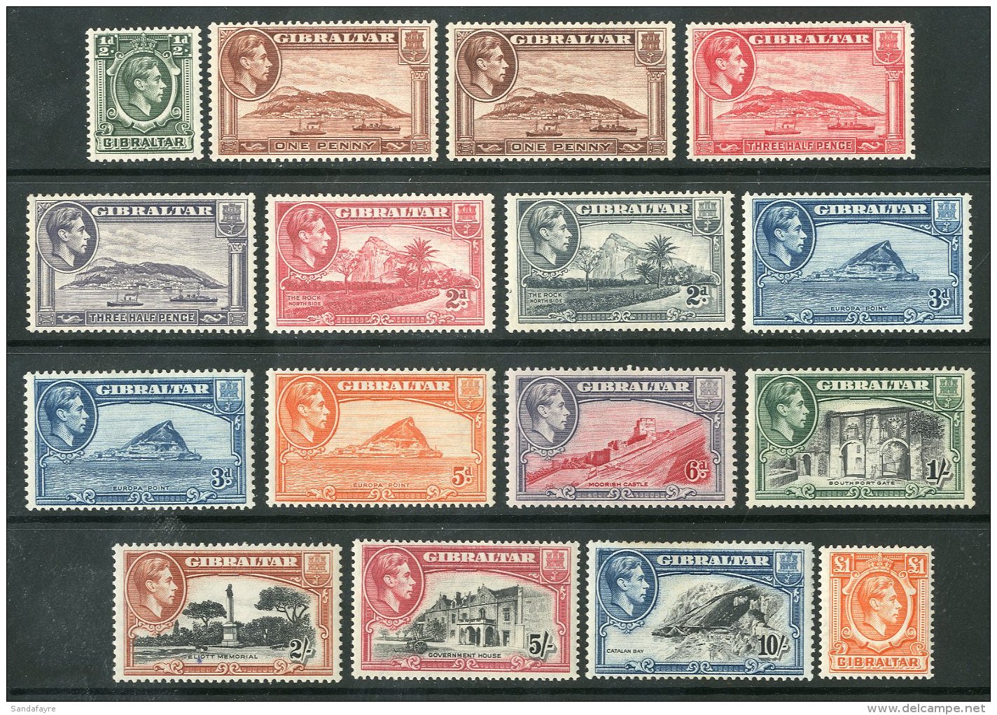 1938-51 KGVI Complete Set, Plus A Couple Of Additional Shades, SG 121/31, Fresh Mint With 1&frac12;d Carmine, 5s... - Gibilterra