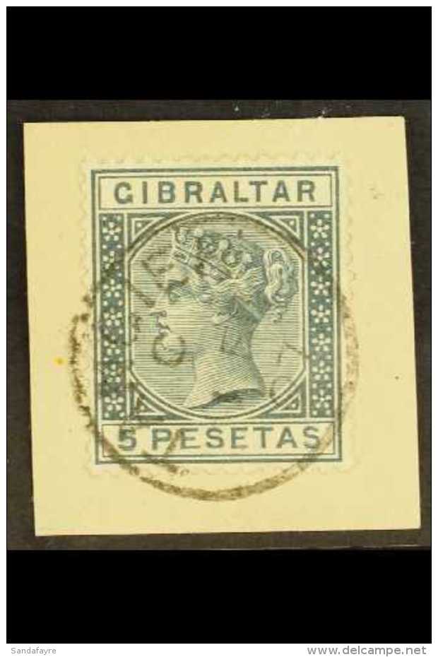 1889-96 5p Slate-grey, SG 33, Very Fine Used On Piece With Complete "Tangier" Cds Cancel, Signed Alfons Stach,... - Gibilterra