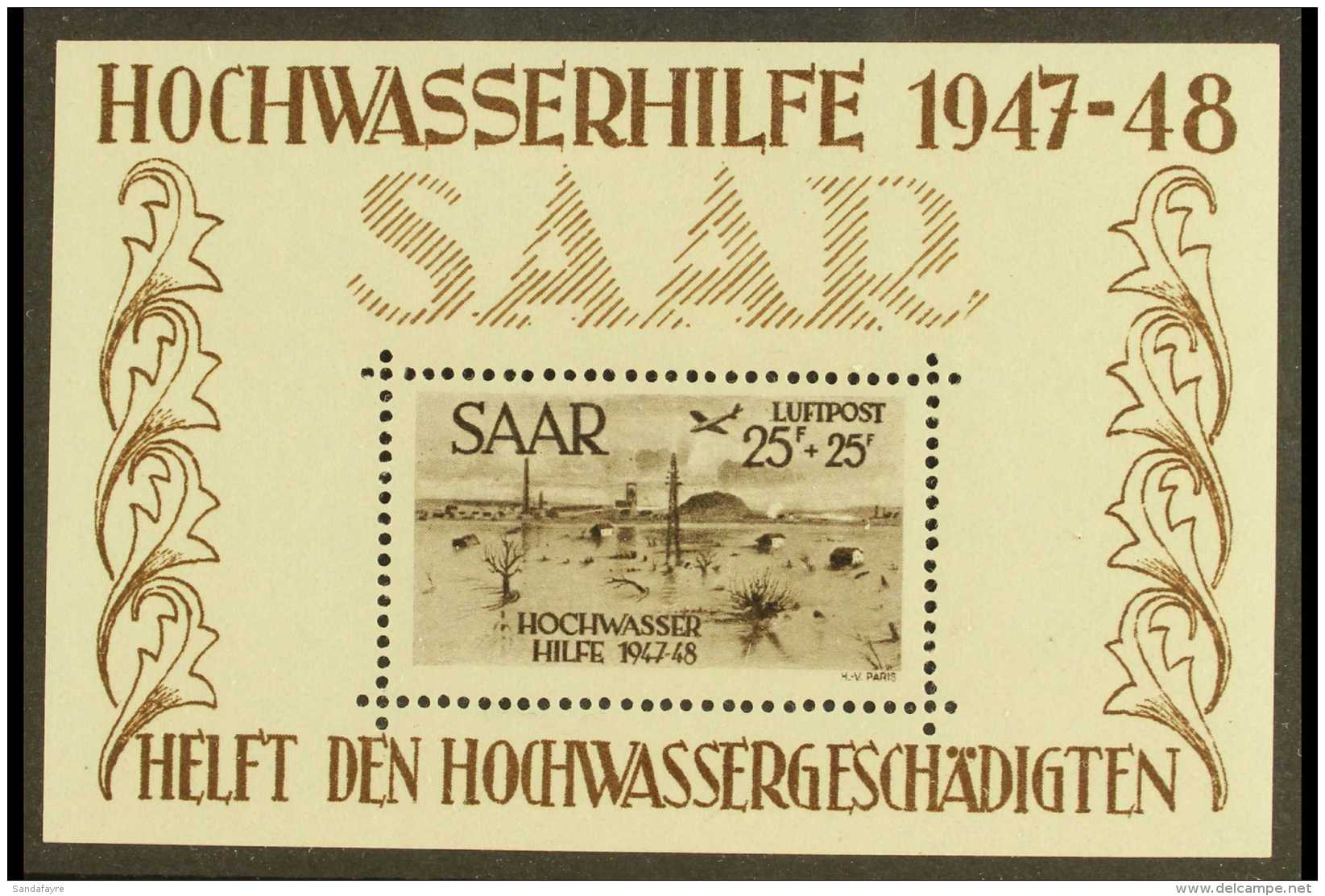 1948 25f + 25f Airmail Flood Relief Min Sheet, Yv Bl 2, Very Fine Mint. For More Images, Please Visit... - Altri & Non Classificati