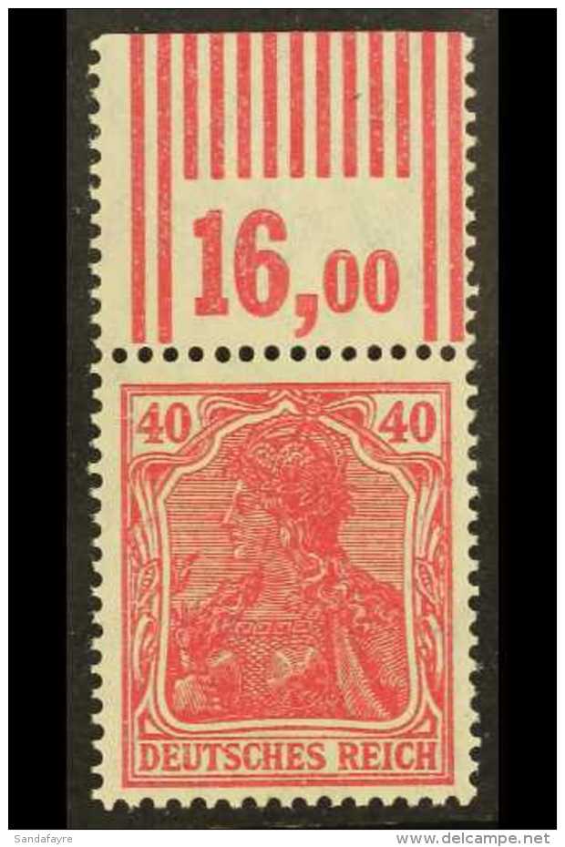 1920-21 40pf Carmine Germania 'Walzendrucke' Upper Marginal Example, Michel 145 II W OR 2'9'2, Fine Never Hinged... - Altri & Non Classificati