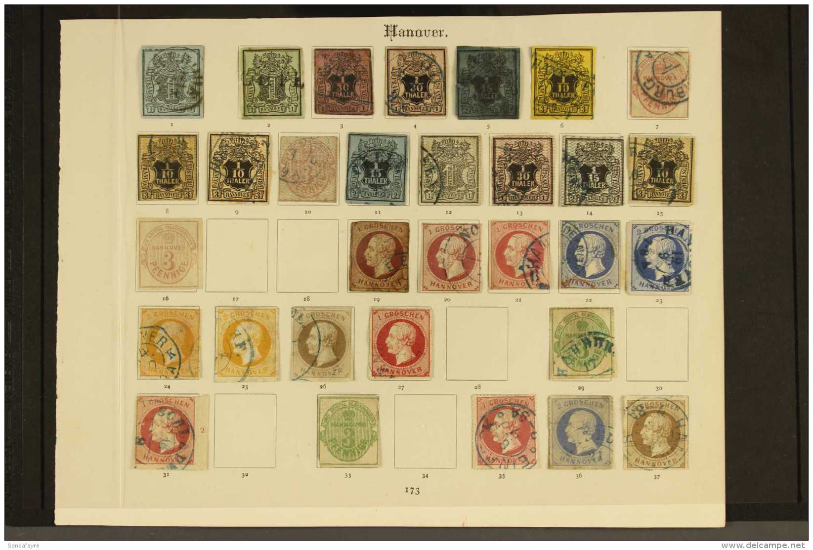 HANOVER 1850-65 Chiefly Used Collection On Old Album Pages, Includes 1850 1gr On Blue (four Margins), 1851-55... - Altri & Non Classificati