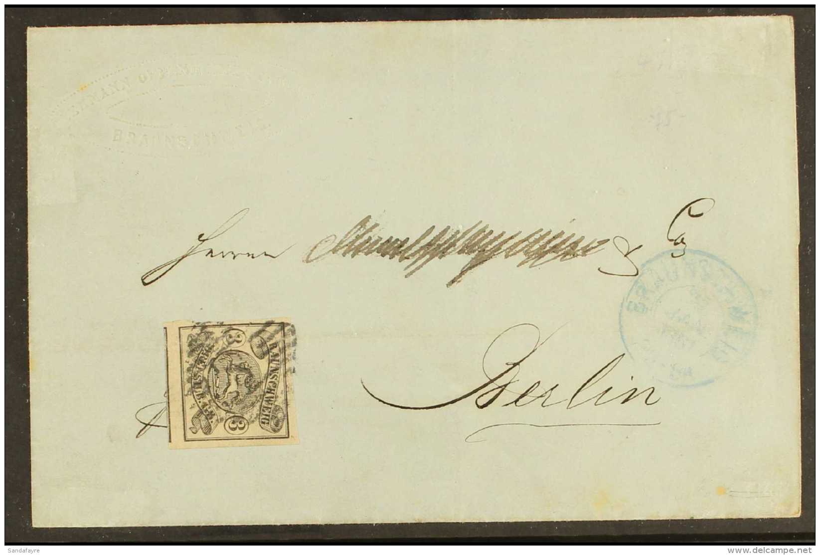 BRUNSWICK 1861 (22 Jan) ENTIRE Bearing 1853-56 3sgr Black On Pale Rose (Michel 8a) Tied By Numeral Postmark, Two... - Altri & Non Classificati