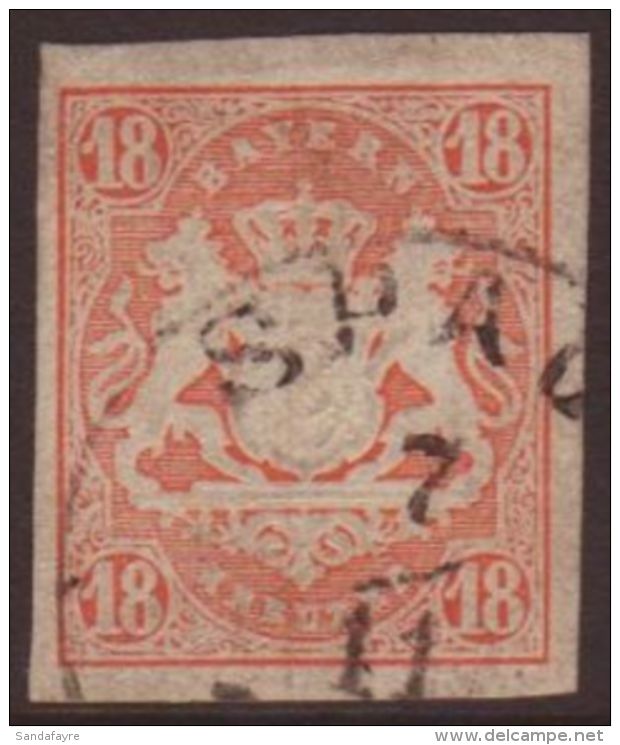 BAVARIA 1867 18K Vermilion With Silk Thread, Mi 19, Superb Used With Large Margins All Round. Signed Diena. For... - Altri & Non Classificati