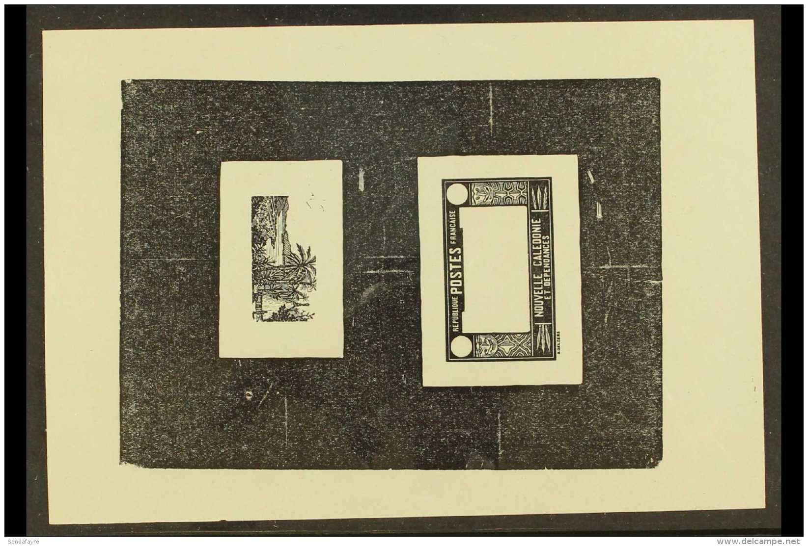 NEW CALEDONIA 1928 Composite IMPERF DIE PROOF For The Chief's Hut Issues Showing The Central Vignette And The... - Altri & Non Classificati