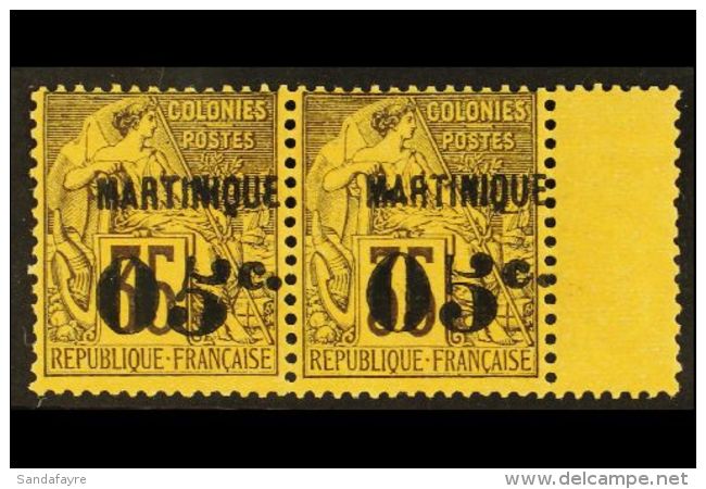 MARTINIQUE 1888-91 05 On 35c Black On Yellow, Horizontal Marginal Pair, One Stamp With Tilted "5" Variety, Yvert... - Altri & Non Classificati