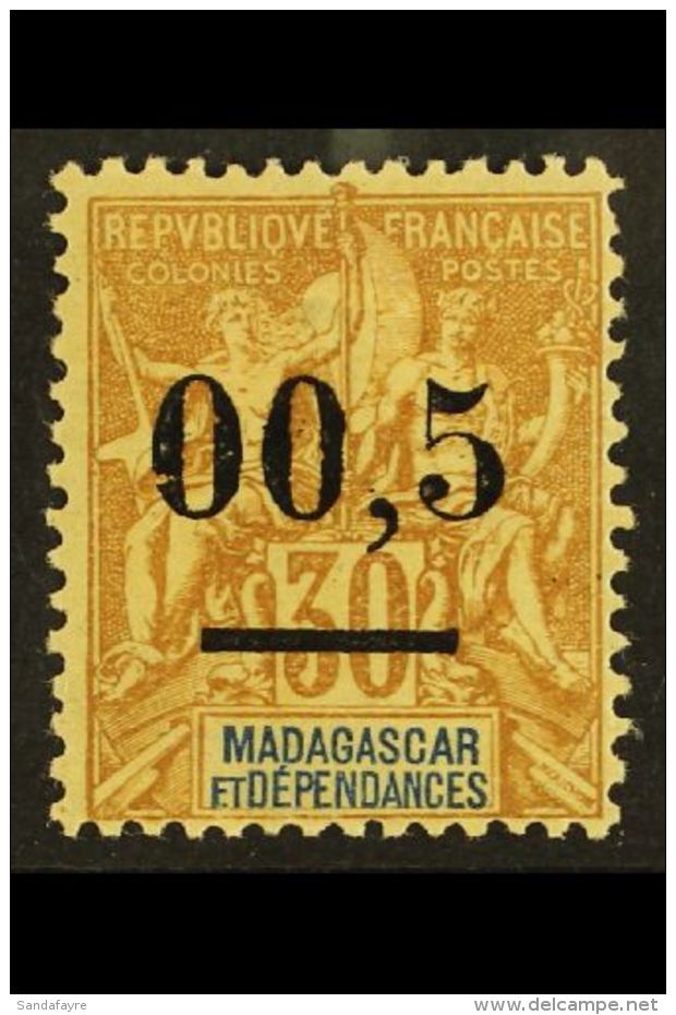 MADAGASCAR 1902 "00,5" On 30c Bistre, Misplaced Comma, Yv 52d, Very Fine Mint. For More Images, Please Visit... - Altri & Non Classificati