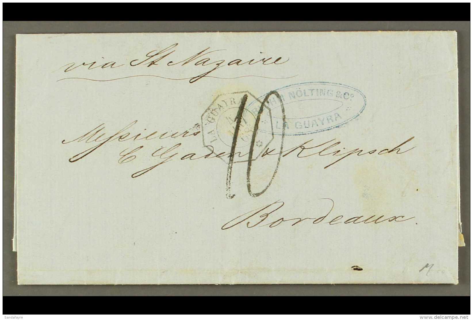 FRENCH PO IN LA GUAYRA 1868 (4 May) Stampless Entire Letter To France, Endorsed 'via St Nazaire', Bearing... - Altri & Non Classificati