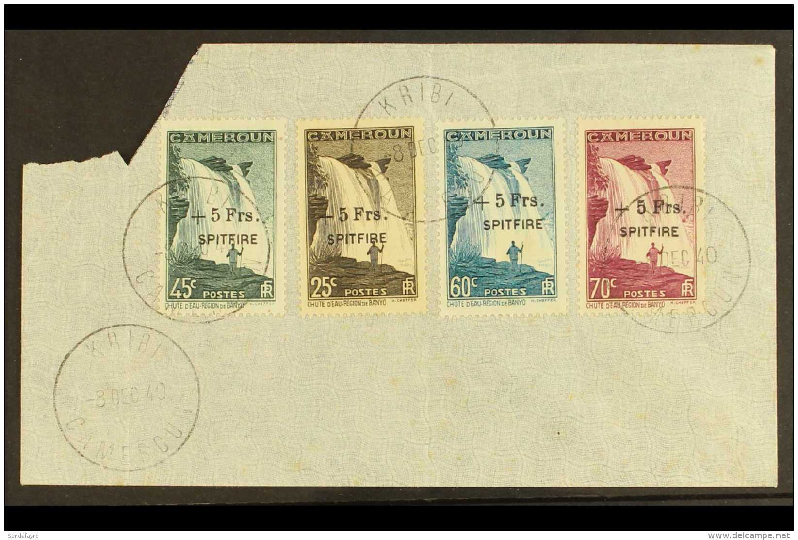 CAMEROUN 1940 SPITFIRE FUND Surcharges Complete Set, Yvert 236/239, Fine Used On A Plain Cover Tied By "KRIBI /... - Altri & Non Classificati