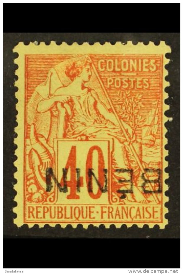 BENIN 1892 40c Red Orange, Variety "overprint Inverted", Yv 11a, Very Fine Mint No Gum. Signed. For More Images,... - Altri & Non Classificati