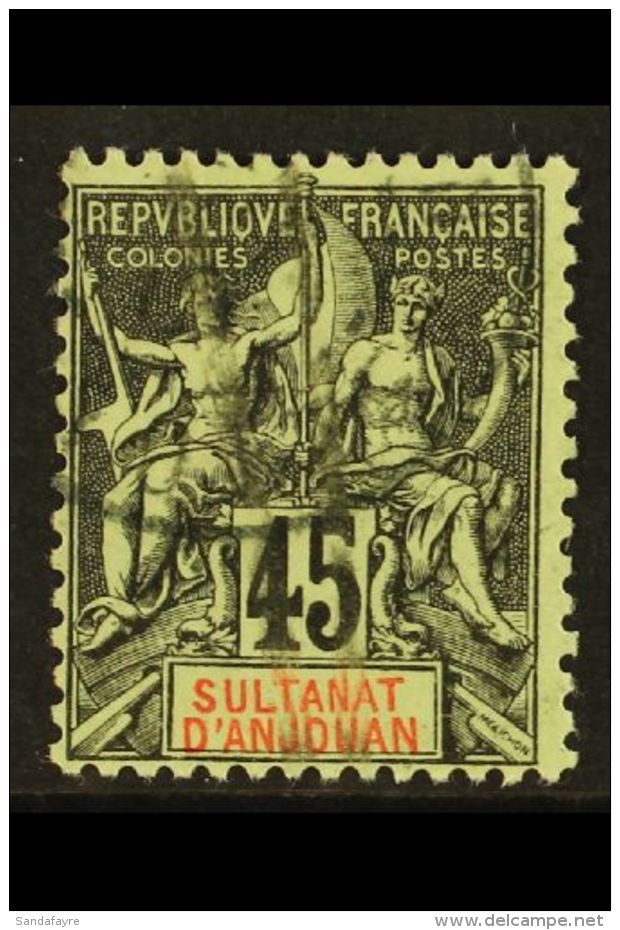 ANJOUAN 1900 45c Black On Green, Yv 18, Fine Used. Scarce Stamp. For More Images, Please Visit... - Altri & Non Classificati