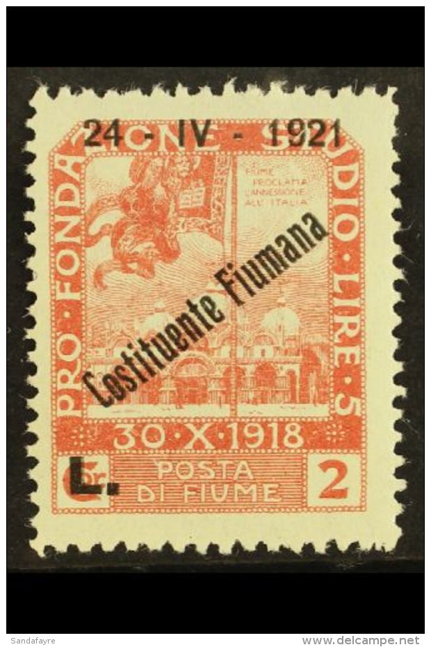 1921 2L On 2cor Red-brown "Constituente Fiumana" Overprint (SG 186, Sassone 172), Never Hinged Mint, Very Fresh.... - Fiume