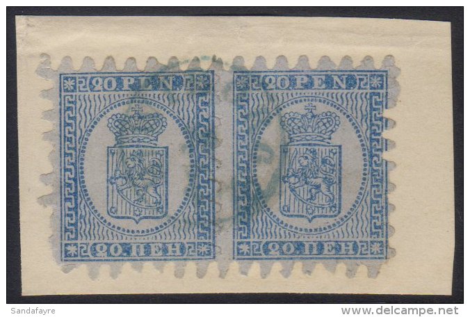 1860 20p Blue, Type II Roulette, Facit 8 C2, Very Fine Used Pair On Piece, Tied By Small C.d.s. Postmark, Blunt... - Altri & Non Classificati