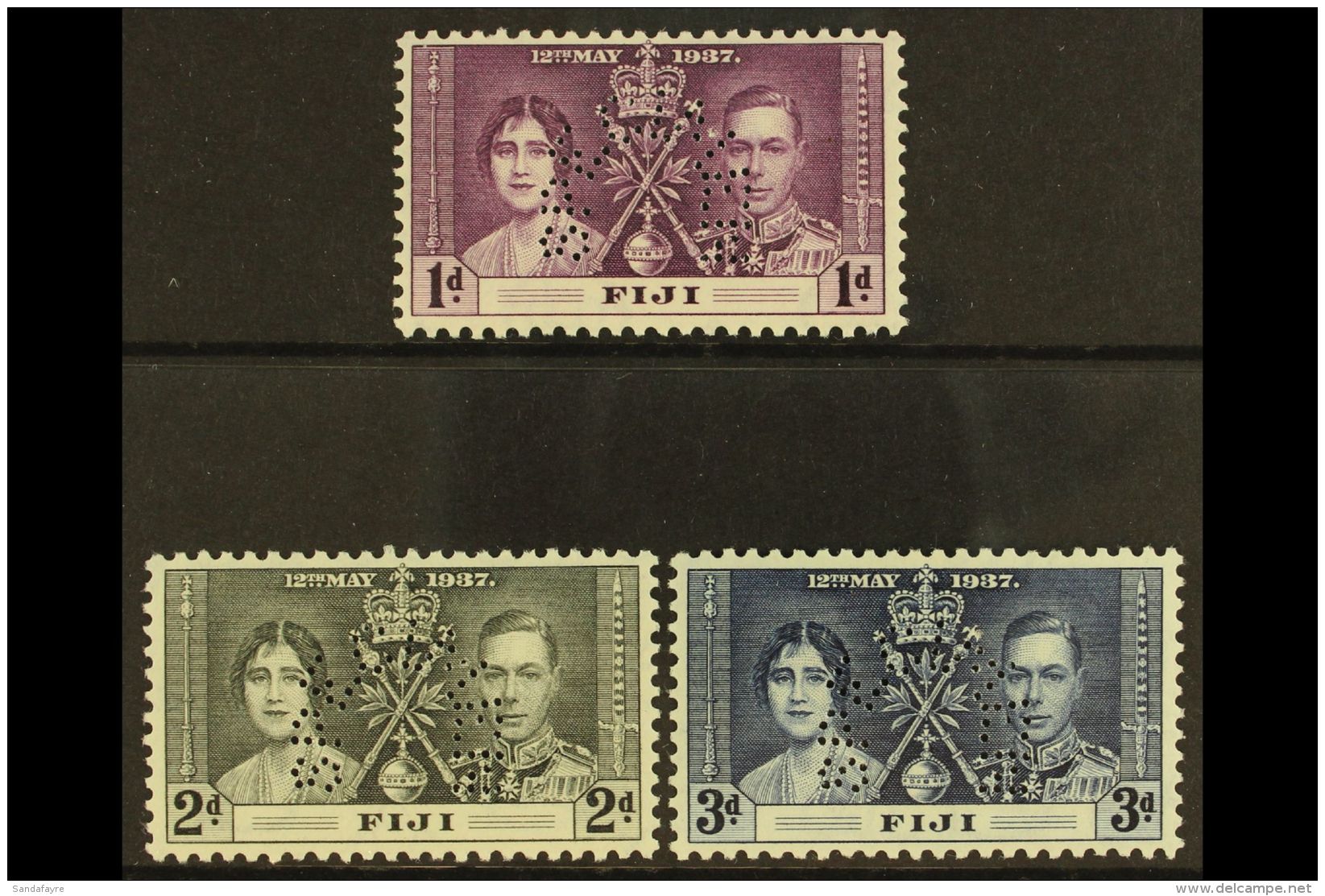 1937 Coronation Complete Set With Perf "SPECIMEN", SG 246s/248s, Never Hinged Mint. (3 Stamps) For More Images,... - Fiji (...-1970)