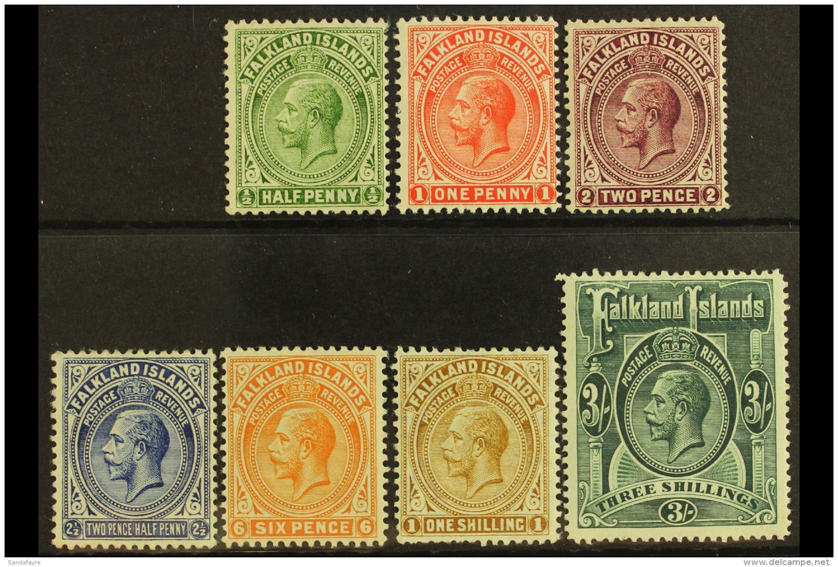 1912-20 Definitive Set Complete From &frac12;d To 3s, SG 60/66, Fine Mint. (7 Stamps) For More Images, Please... - Falkland