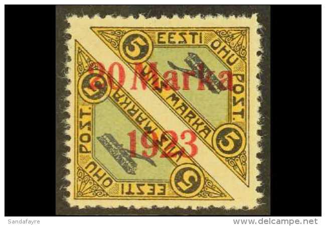 1923 20mk On 5mk + 5mk Airmail, Perf 11&frac12;, Overprinted In Carmine, Mi 44Aa, Very Fine Mint. Cat &euro;400... - Estonia
