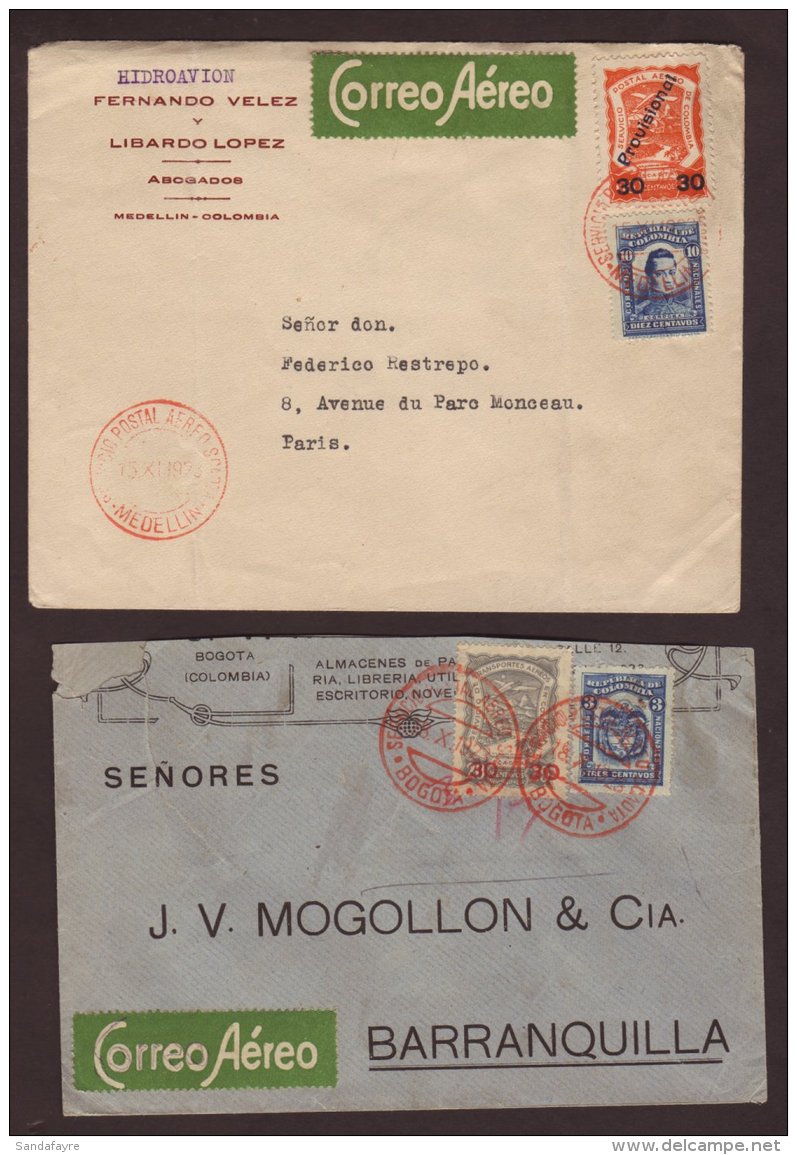 SCADTA AIRMAILS 1923 30c On 20c Grey, SG 52,  Used On Cover From Bogota To Barranquilla And 30c  Provisional On... - Colombia