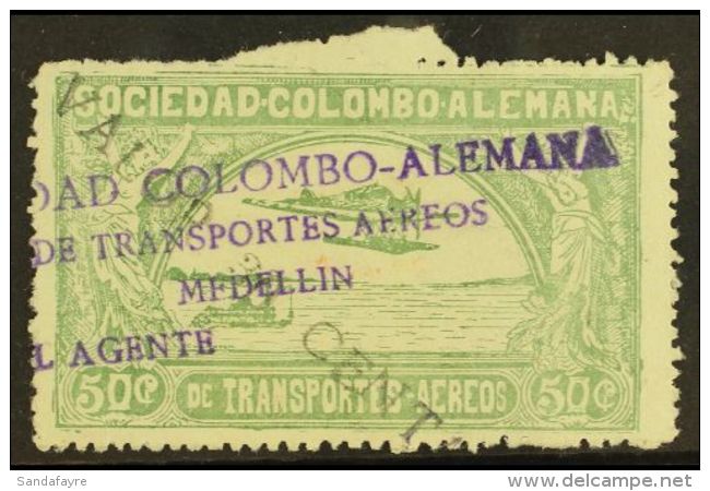 SCADTA 1921 30c On 50c Dull Green Surcharge In Black, Scott C20 (SG 7, Michel 8 II), Fine Used With Violet... - Colombia