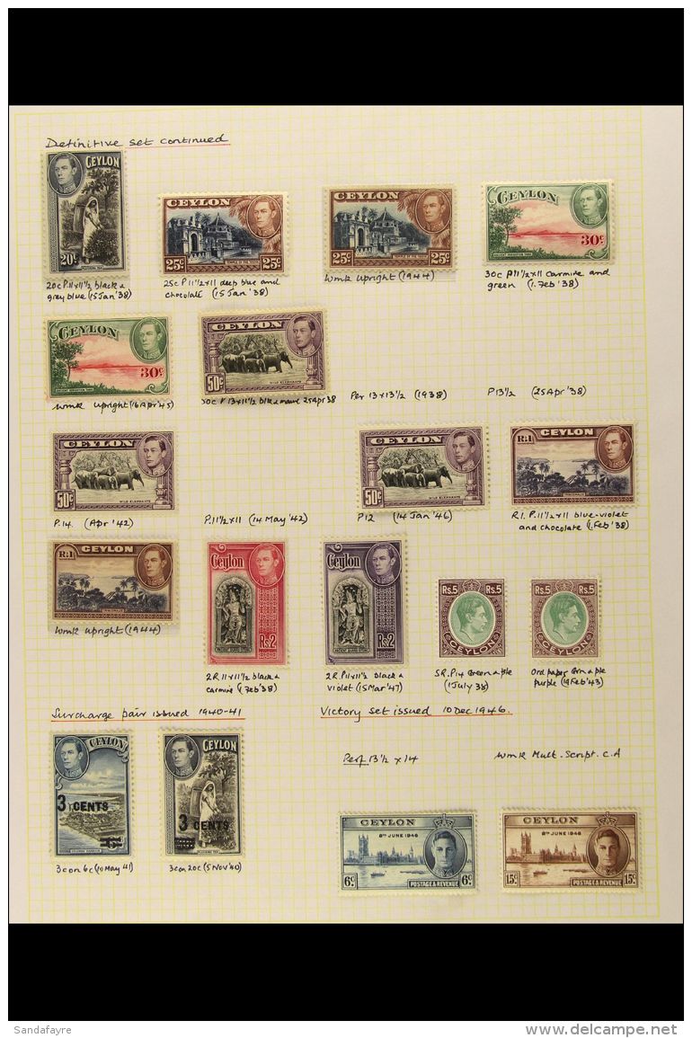 1937-50 VFM KGVI COLLECTION On Album Pages. Includes 1938-49 Definitive Set Plus Many Additional Shade &amp; Perf... - Ceylon (...-1947)