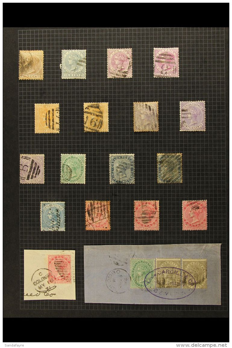 1866-1951 USED COLLECTION On Leaves, Inc 1866-68 1d (x4) &amp; 3d, 1872-80 Most Vals To 96c (x2 On Piece), 1885... - Ceylon (...-1947)
