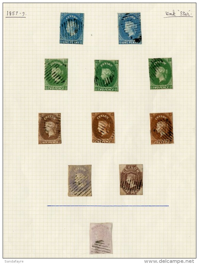 1857-59 IMPERF GROUP Good To Fine Used Range On Album Page, Inc 1857-59 Star Wmk 1d (x2), 2d (x3), 5d (x2), 6d, 9d... - Ceylon (...-1947)