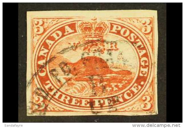 1852-57 3d Deep Red Imperf, SG 6, Used With Rare Large Double- Ring "UP" Cancellation, 4 Margins With Small Cut... - Altri & Non Classificati