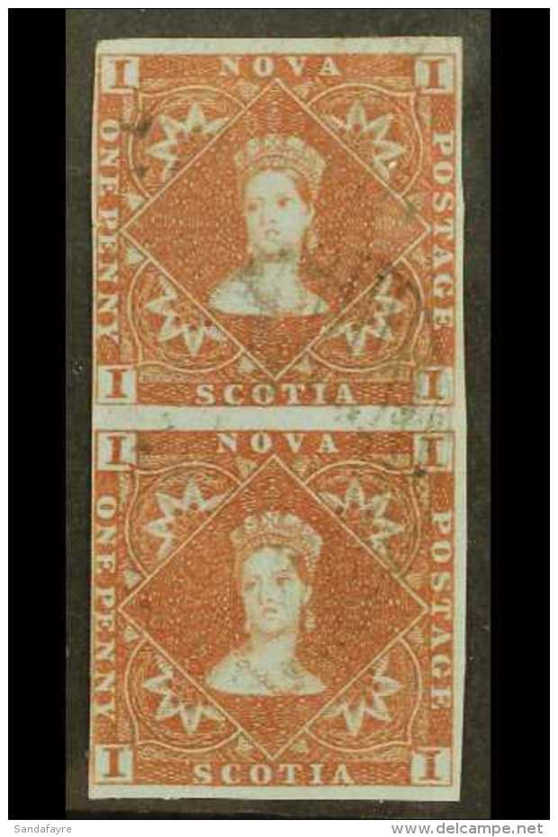 1851-60 1d Red- Brown Imperf, SG 1, Used VERTICAL PAIR With 4 Small / Close Margins Leaving The Design Clear, The... - Altri & Non Classificati