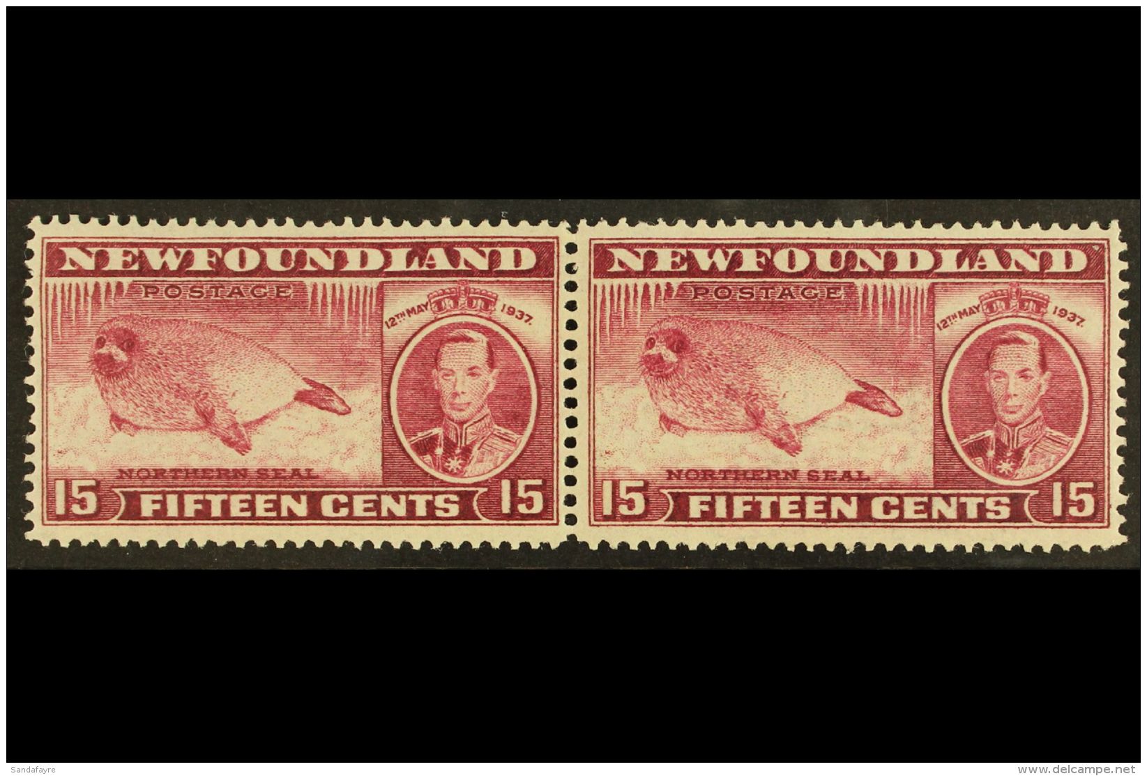 1937 15c Claret Perf 13&frac12; (line) Harp Seal PAIR WITH &amp; WITHOUT WATERMARK, SG 263ca, Never Hinged Mint.... - Altri & Non Classificati