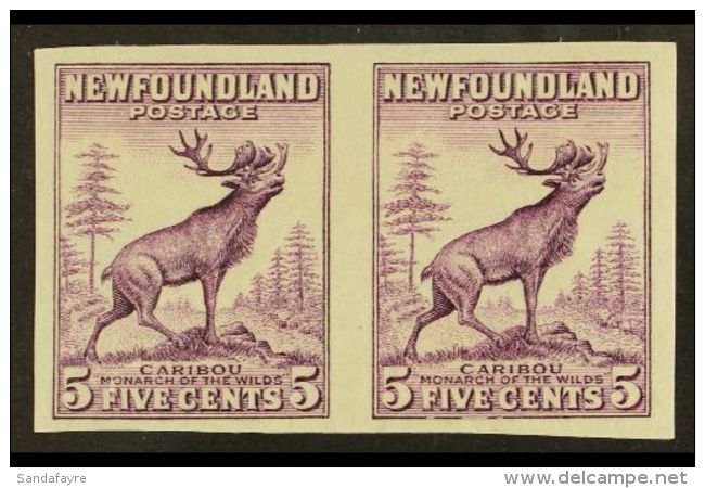 1932 5c Violet Caribou, Die II, IMPERF PAIR, SG 225ca, Never Hinged Mint. For More Images, Please Visit... - Altri & Non Classificati