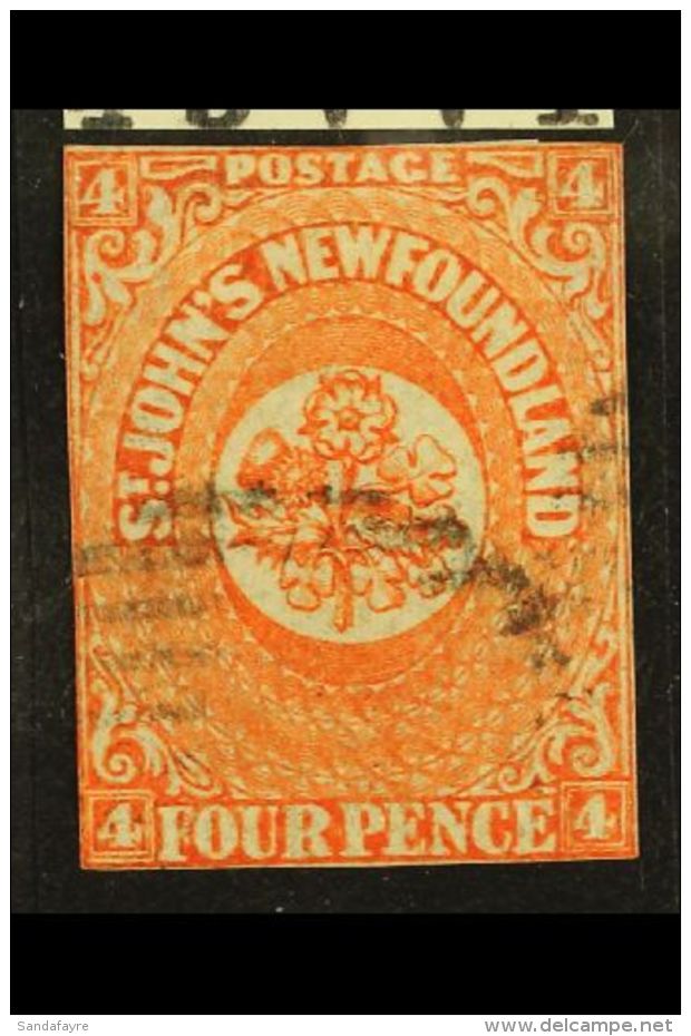 1860 4d Orange-vermilion, Imperf, On Medium Hand Made Paper, SG 12, Used, A Good Looking Stamp But Cut Very Close... - Altri & Non Classificati