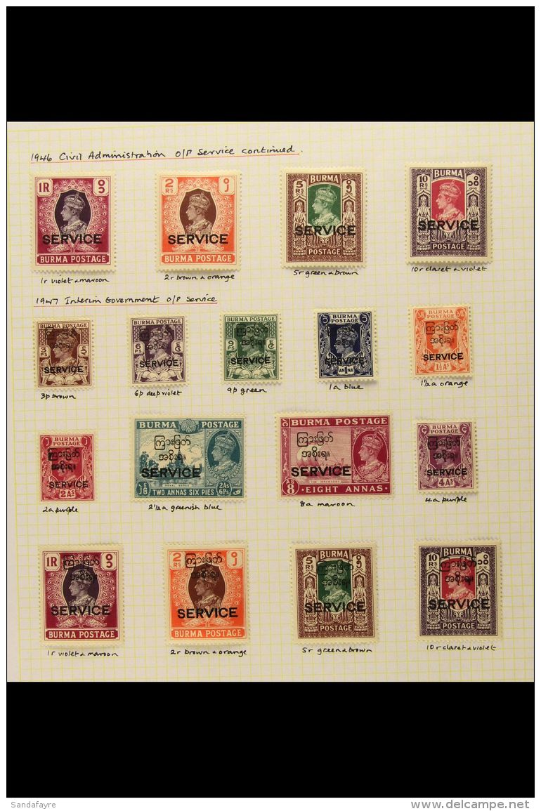OFFICIALS 1937-47 VERY FINE MINT COLLECTION On Pages. Includes 1937 KGV India Opt'd Set To 2r, 1939 KGVI Opt'd Set... - Birmania (...-1947)