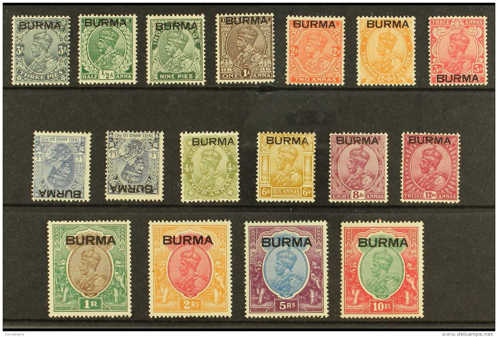 1937 KGV India Stamps Overprinted "BURMA," Complete To 10r, Incl. Additional 3a6p Shade, SG 1/16, Very Fine Mint... - Birmania (...-1947)