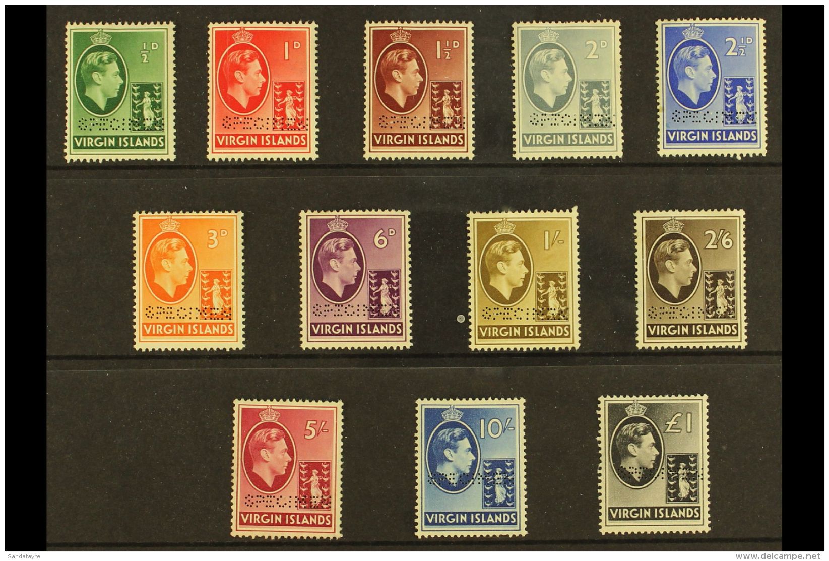 1938 Geo VI Set Complete, Perforated "Specimen", SG 110s/121s, Very Fine Mint Large Part Og. (12 Stamps) For More... - British Virgin Islands